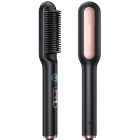 wavytalk front view of brush showing sleek rose gold finish and ergonomic grip for easy styling