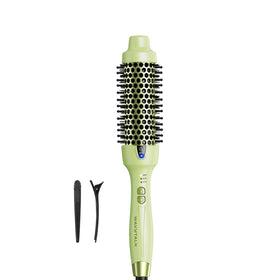wavytalk front view of green thermal brush showing barrel and handle benefits smooth styling