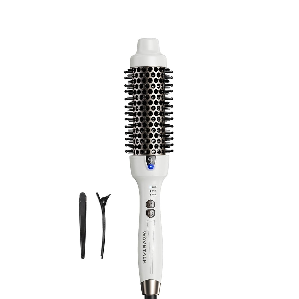 wavytalk front view showing brush shape and ergonomic handle for easy styling