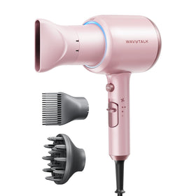 wavytalk hair dryer front view showing sleek pink body and nozzle, stylish design benefit