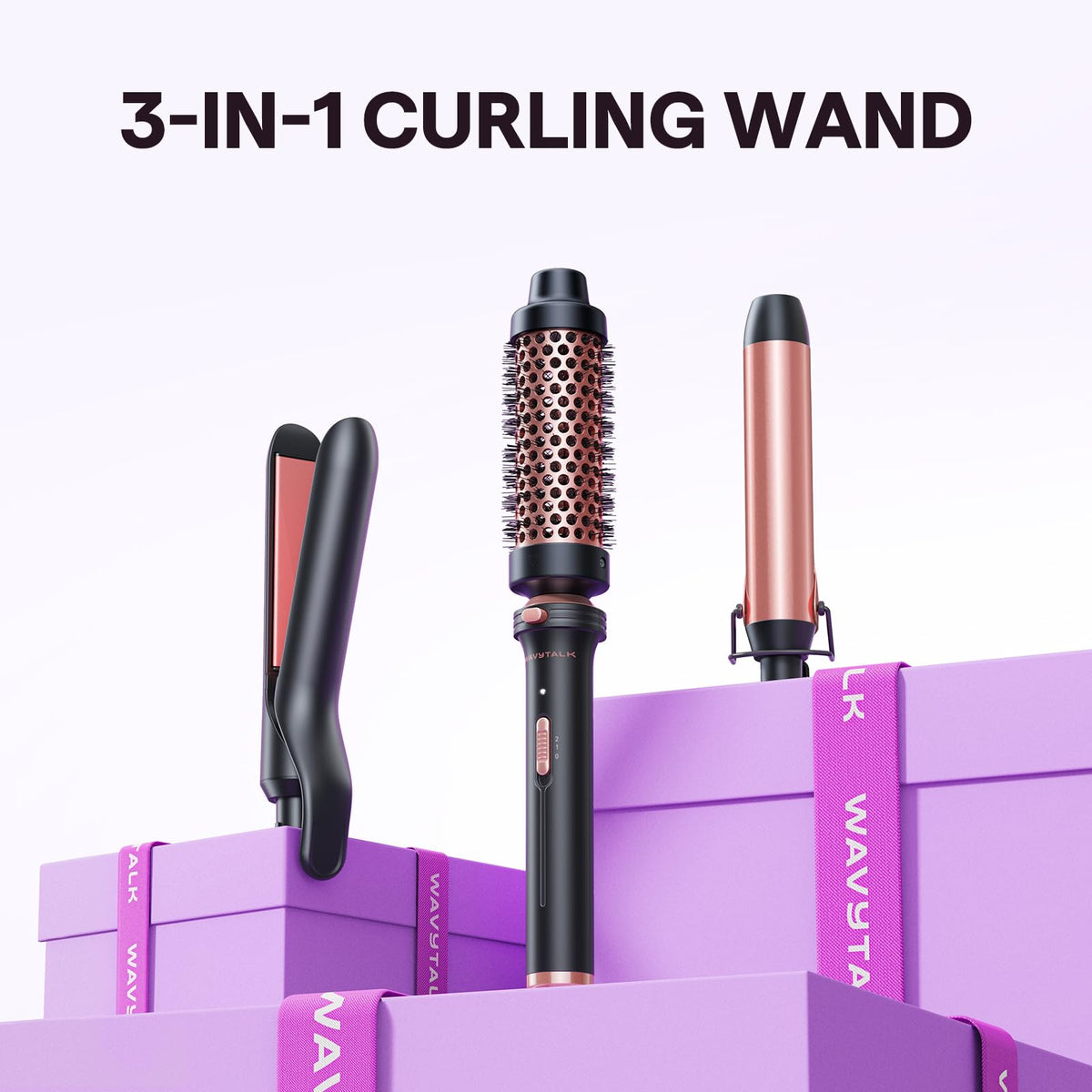 wavytalk used by model in bathroom showing versatile looks on the go benefit