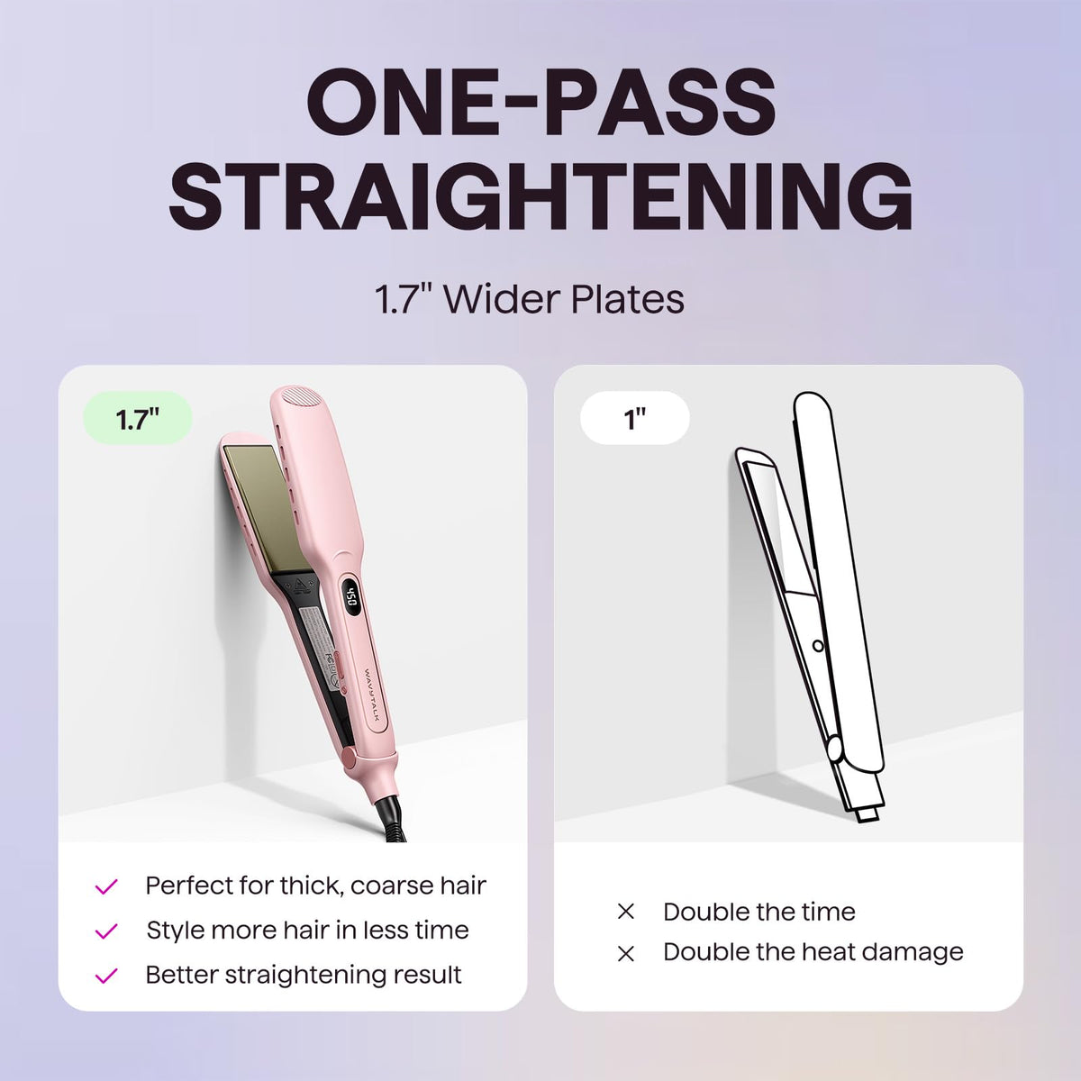 wavytalk straightening long hair in one wide pass showing efficiency and smoother finish benefit