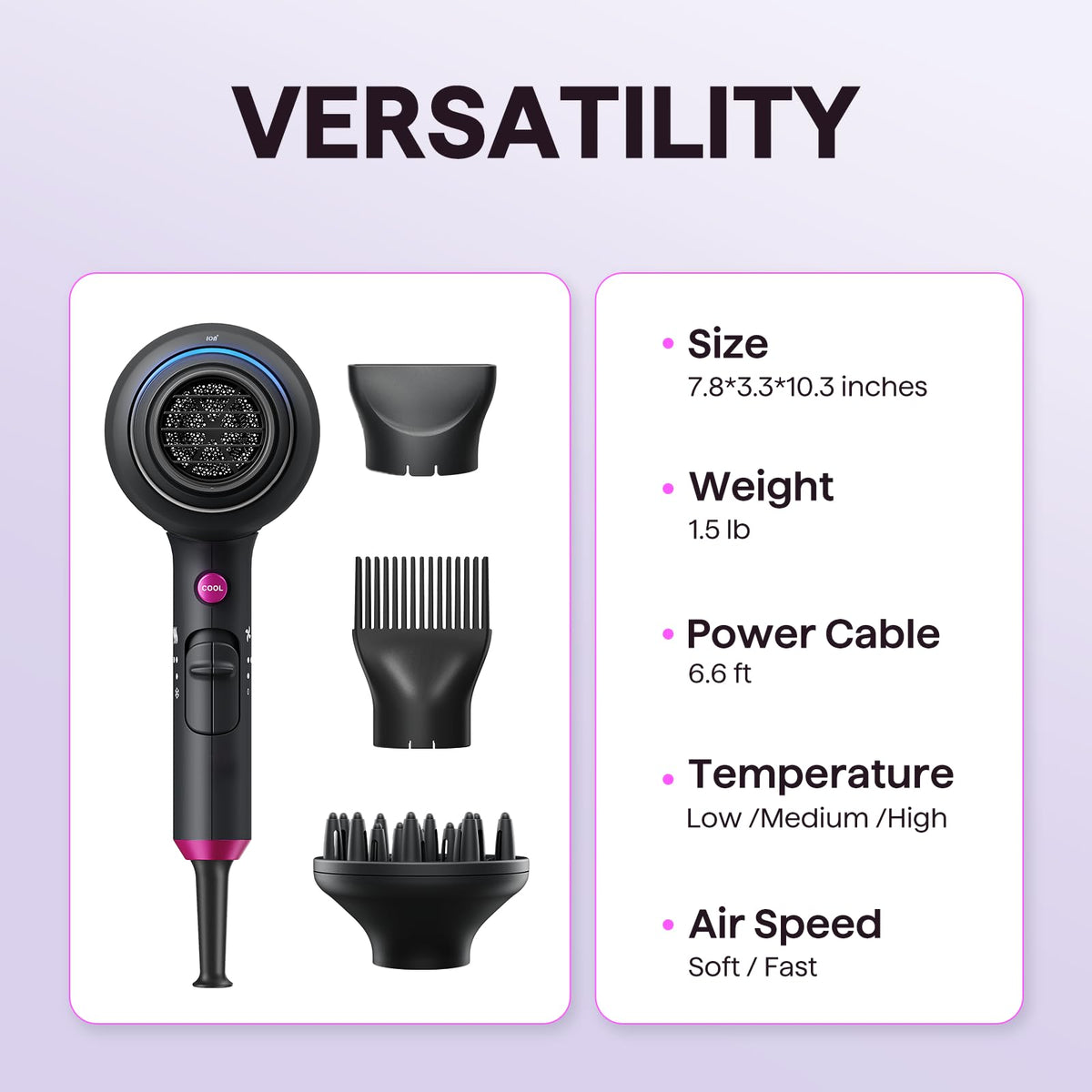 wavytalk dryer held in a hand to show compact size and lightweight feel