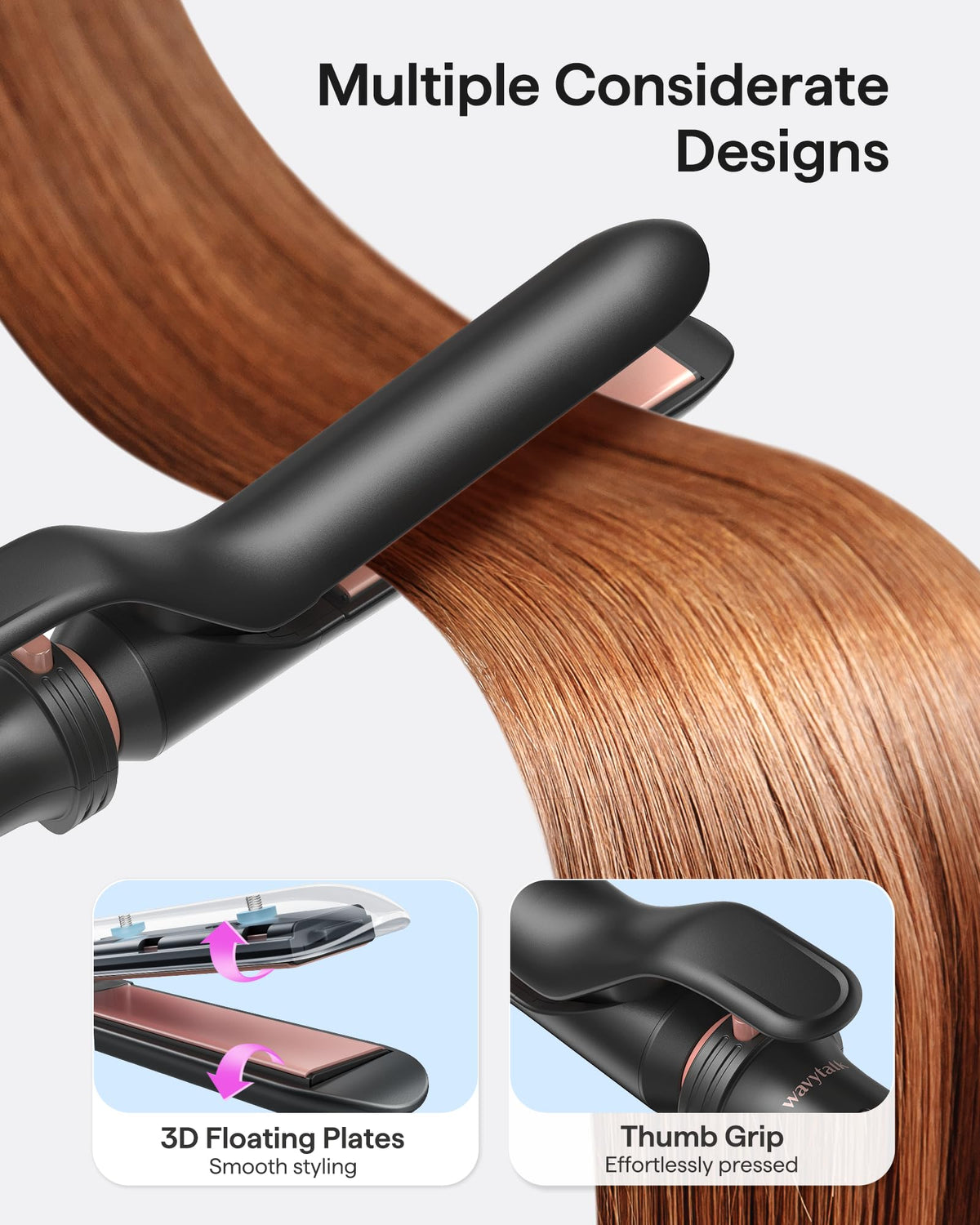 wavytalk tapered wand held by hand showing tapered curls and size control