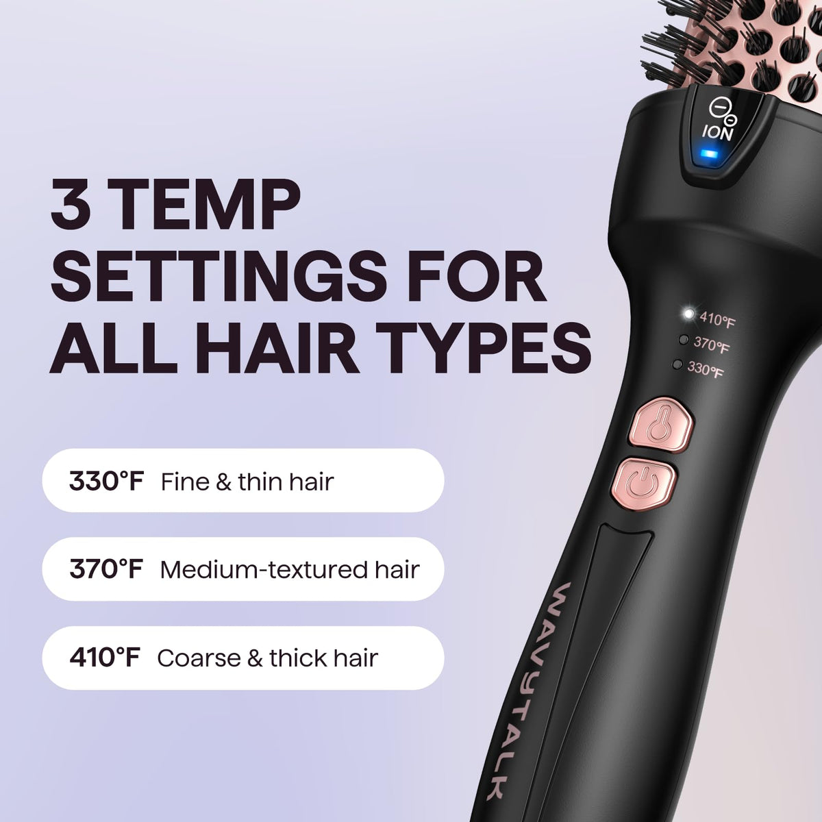 wavytalk temperature settings display showing three heat options for versatility