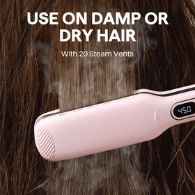 wavytalk styling damp hair demonstrating wet-to-straight use and time-saving benefit