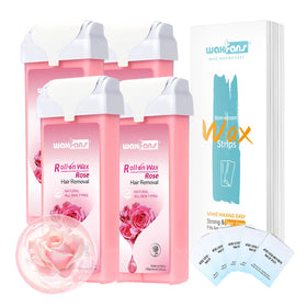 waxfans front packaging showing four honey wax rollers for convenient refills and savings