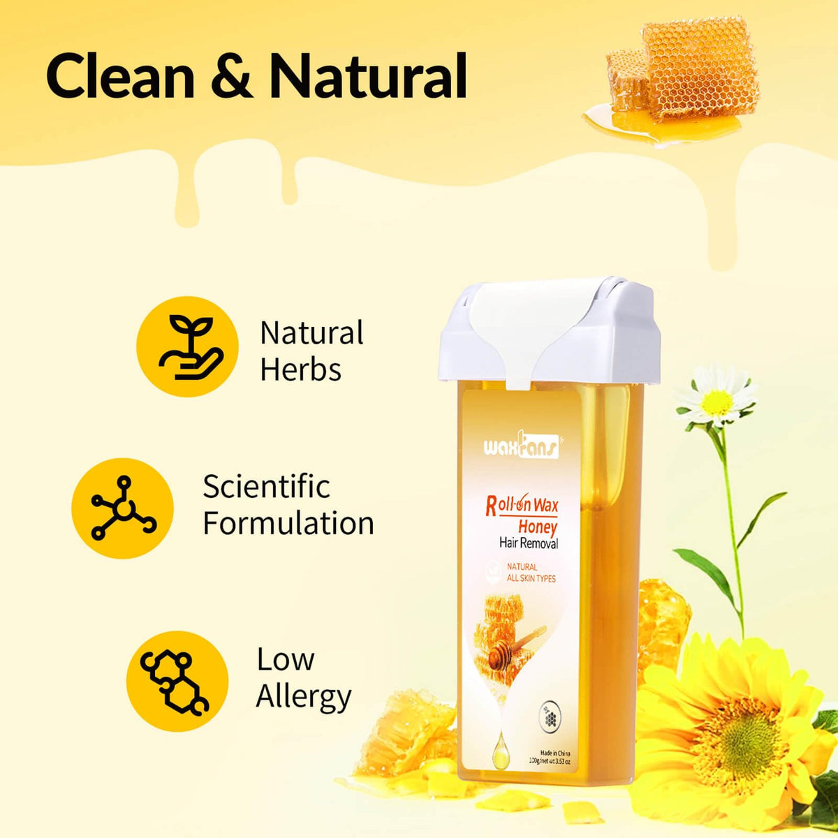 waxfans product label and ingredients panel highlighting natural cocoa extract benefits
