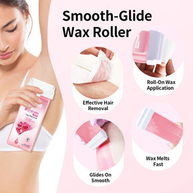 waxfans roll-on application on leg demonstrating smooth, root-targeted hair removal