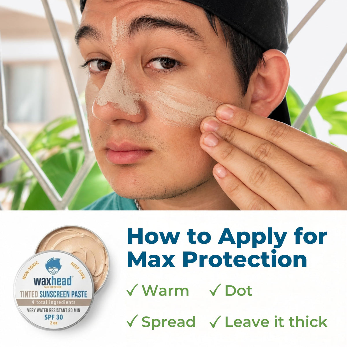 Waxhead ingredients label showing simple four-ingredient, reef-safe benefit