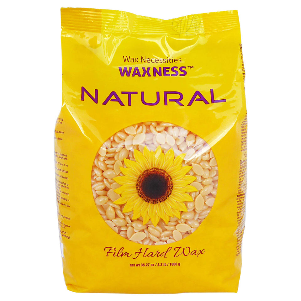 Waxness front packaging showing beads and clear label, highlights professional quality