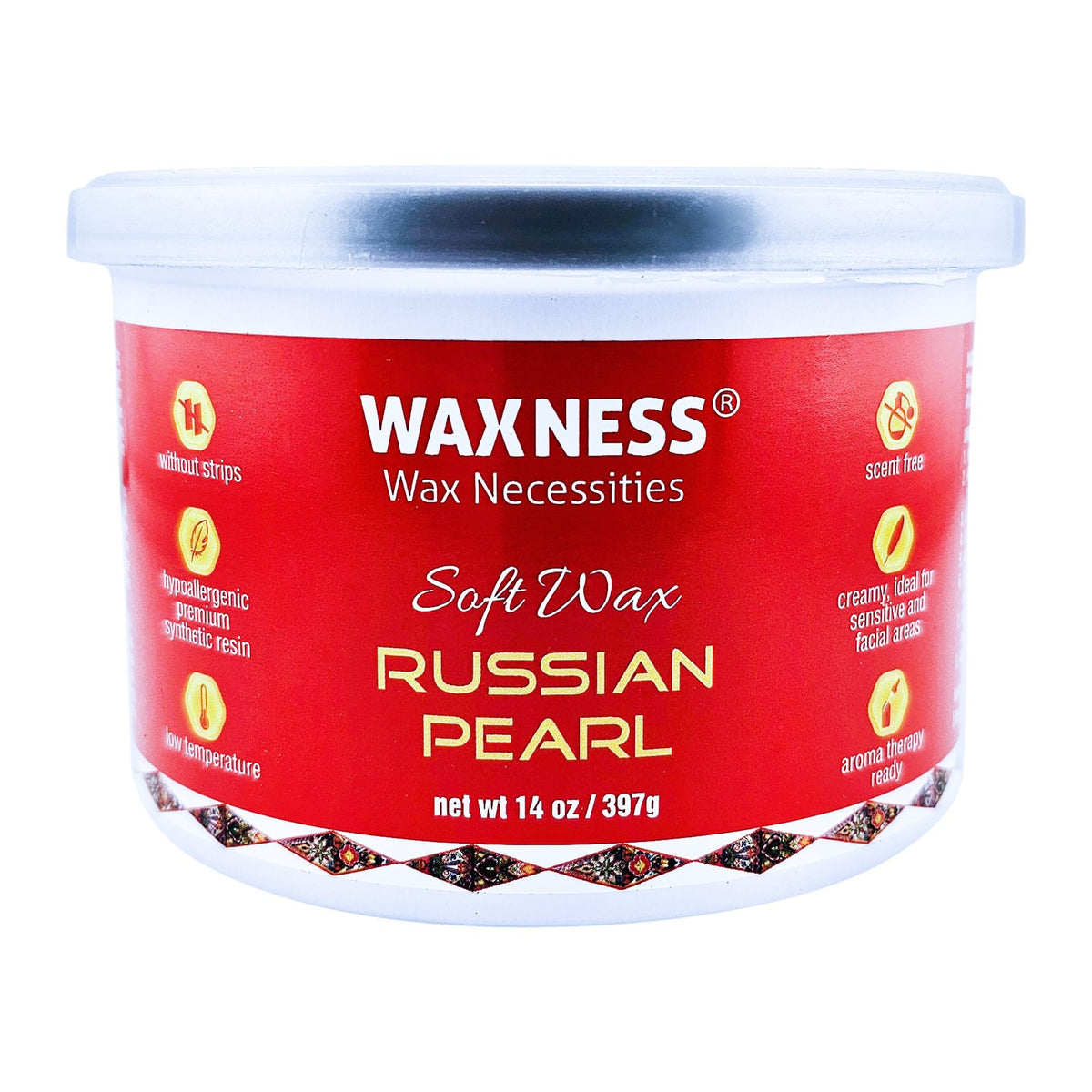 Waxness Russian Pearl front tin showing label and professional quality