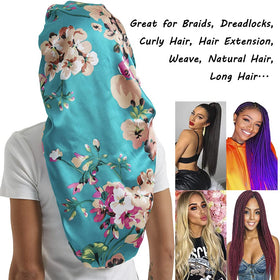 Wbfwbb bonnet worn by model showing how it protects braids and keeps hair tidy