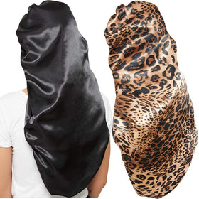 Wbfwbb front view showing black and leopard bonnets, protecting hair overnight