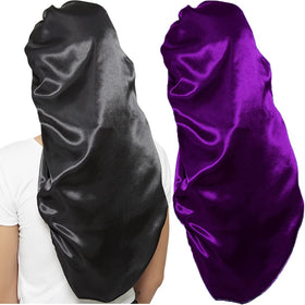 Wbfwbb front view of black and purple bonnets showing generous fit and color contrast