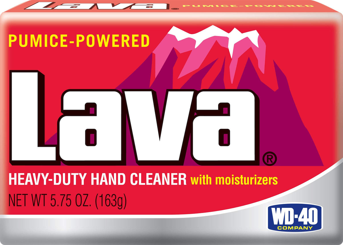 WD-40 Lava bar in hand removing grease demonstrating fast heavy-duty cleaning