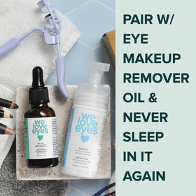 We Love Eyes application demo with spoolie showing safe lash care