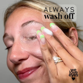 We Love Eyes label and ingredient list highlighting preservative-free benefit