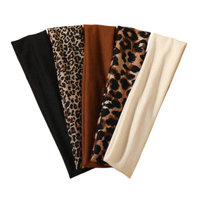 Weazppre front view of five animal print headbands shows variety and stylish benefit