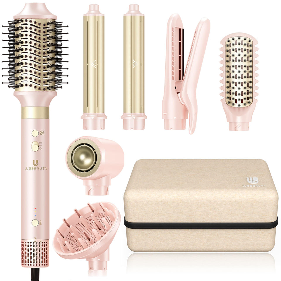webeauty front view pink styler showing sleek design and fast drying benefit