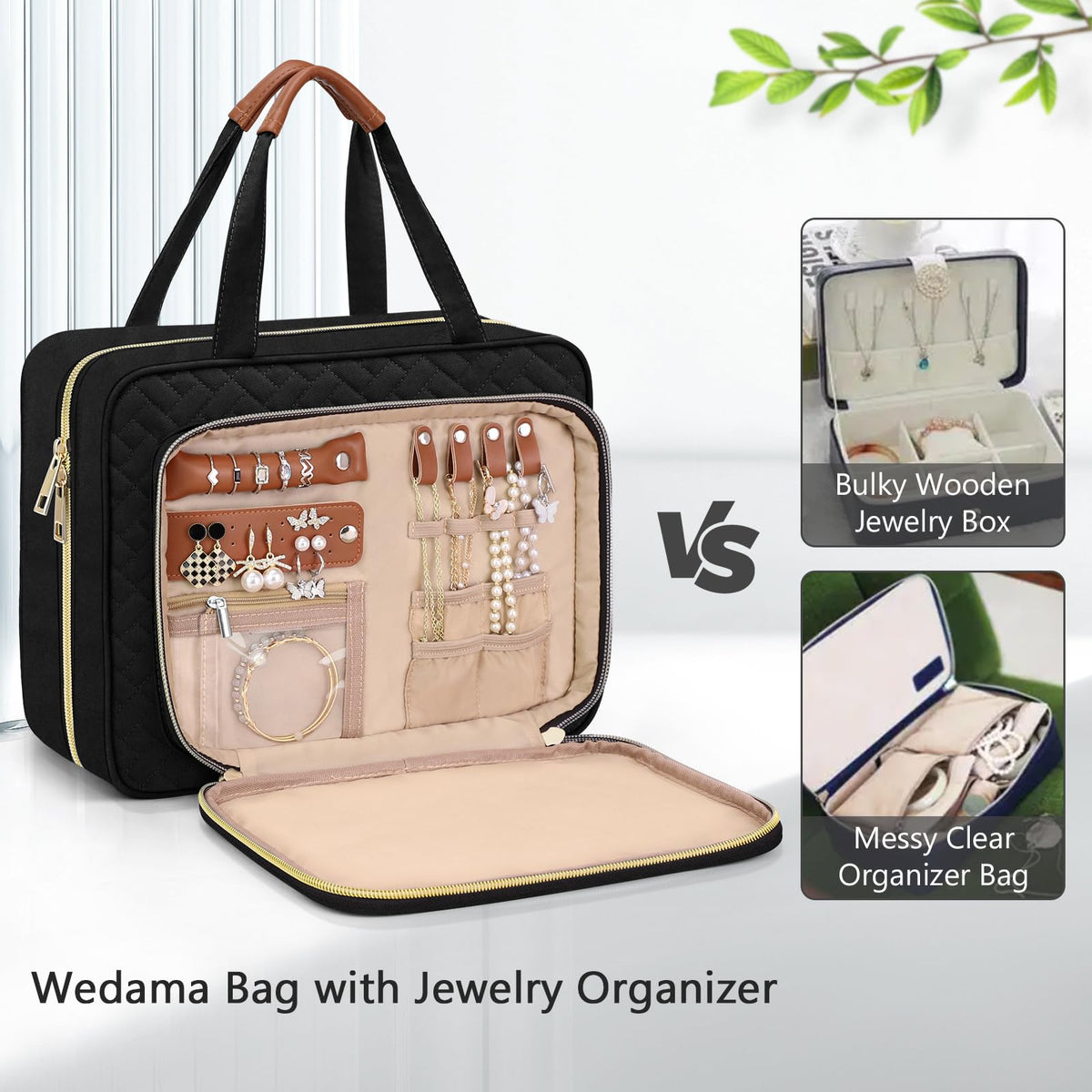 Wedama jewelry compartment close-up keeping necklaces and rings tangle-free