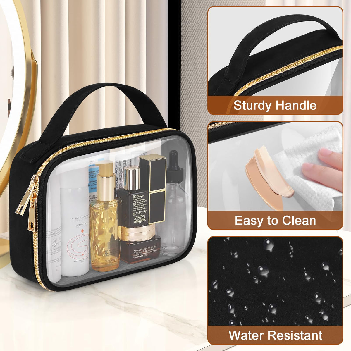 Wedama bag beside passport showing quart-size travel compliance benefit
