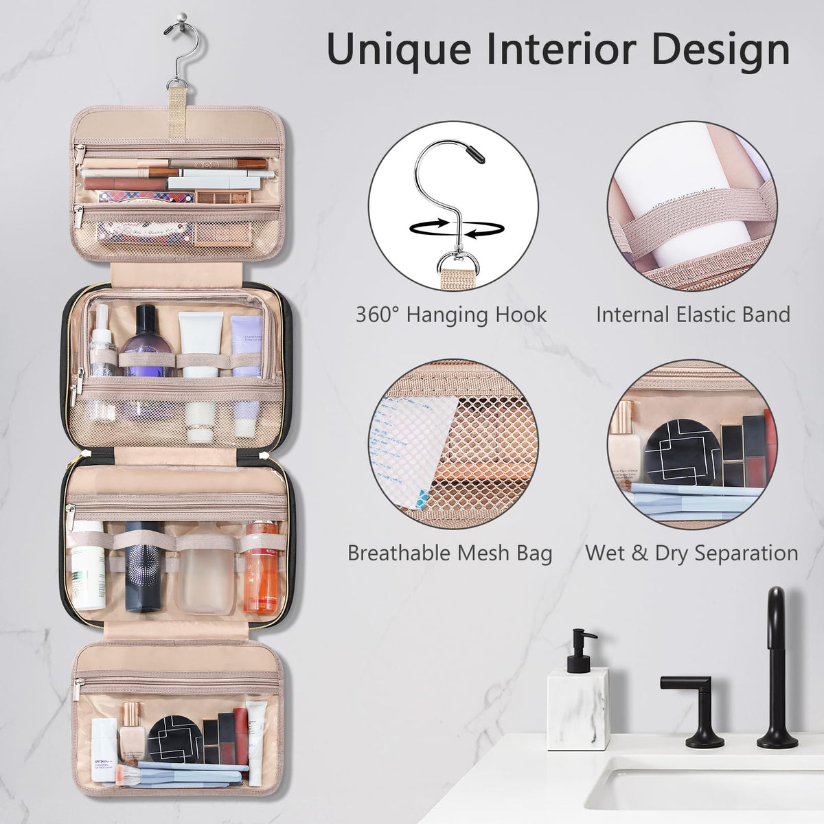 Wedama next to common toiletries showing true capacity and packing convenience