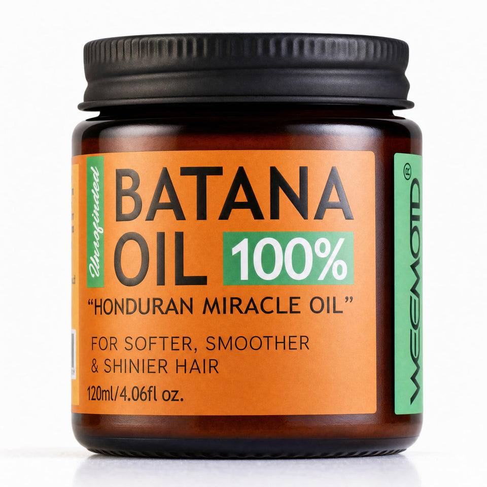 WEEMOTD front packaging of Batana balm showing jar and label, highlights authenticity