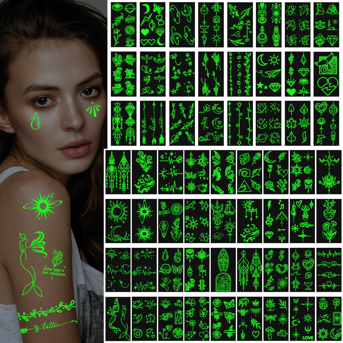 Weipbwor front packaging showing 60 glow tattoo sheets and convenience