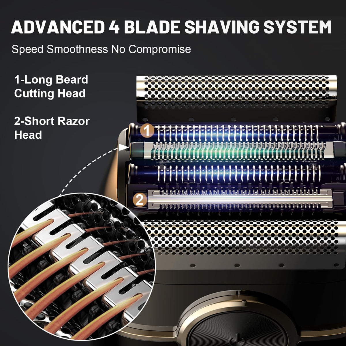 Welclux close-up of titanium foils and floating blades for precise cuts