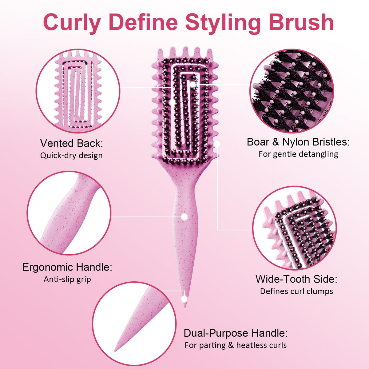 Weldilgit boar bristles close-up smoothing strands for reduced frizz