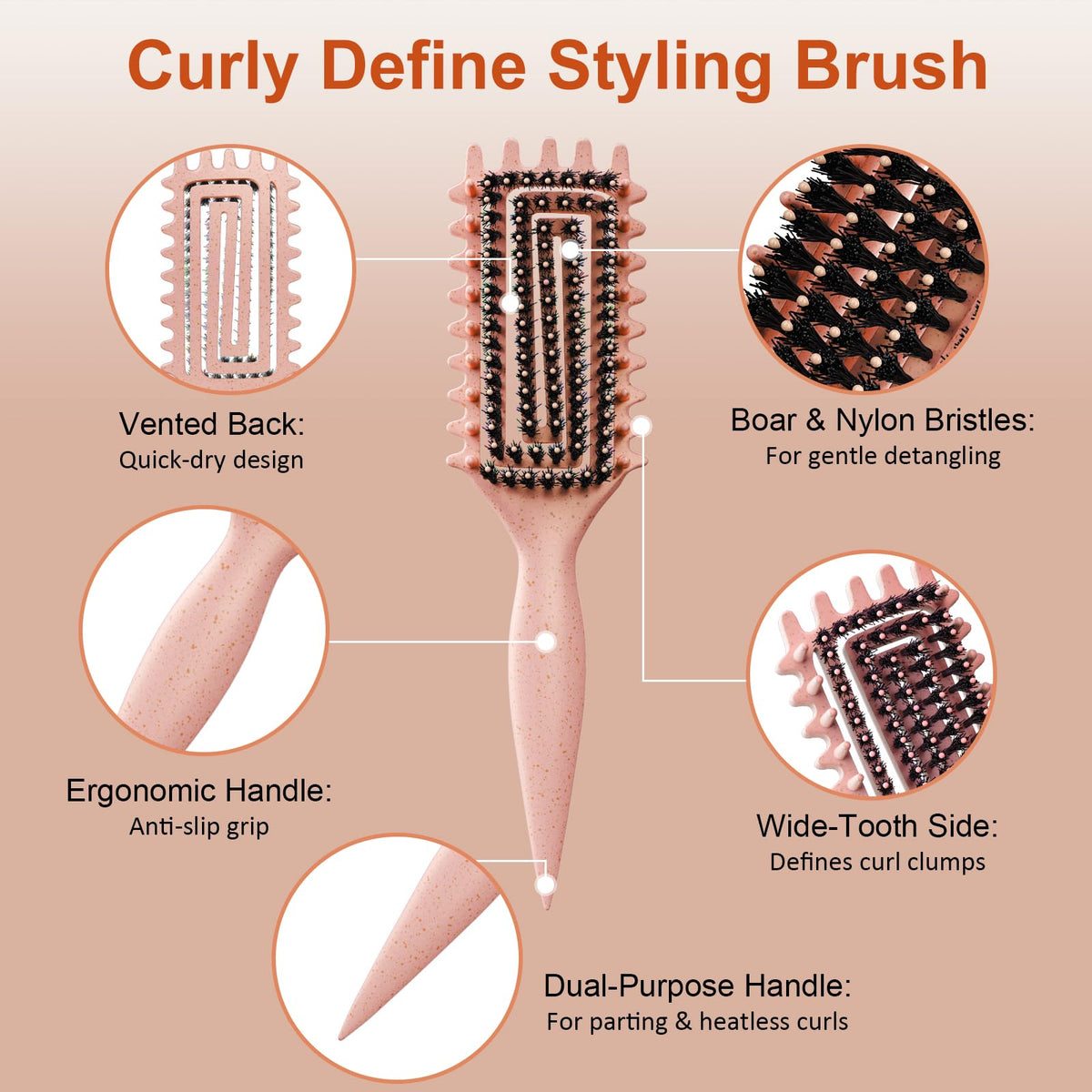 Weldilgit brush close-up of soft boar bristles smoothing hair cuticles and reducing frizz
