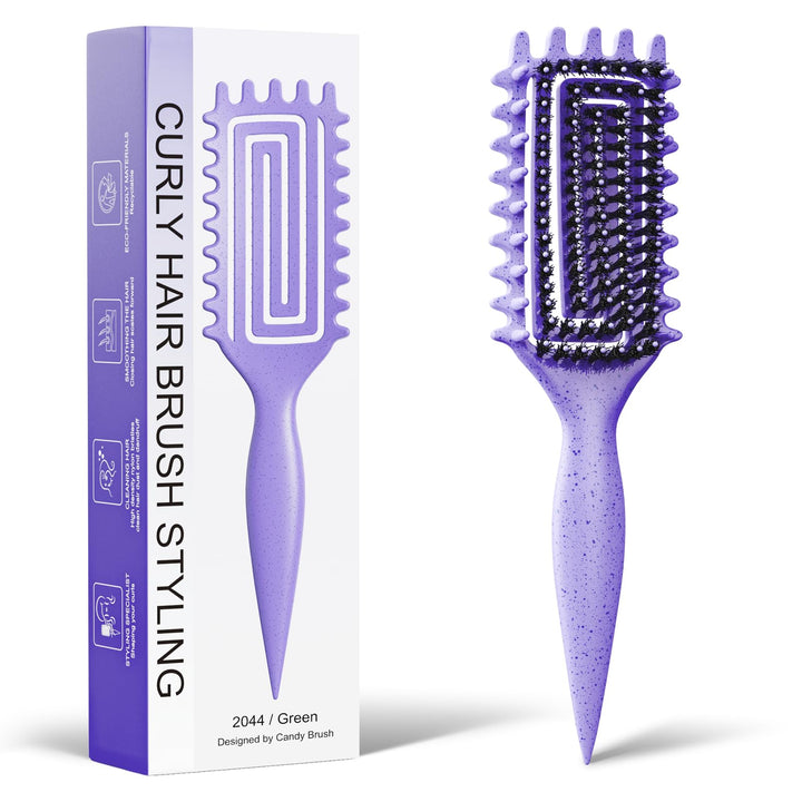 Weldilgit brush front view showing purple shell and compact size for easy styling
