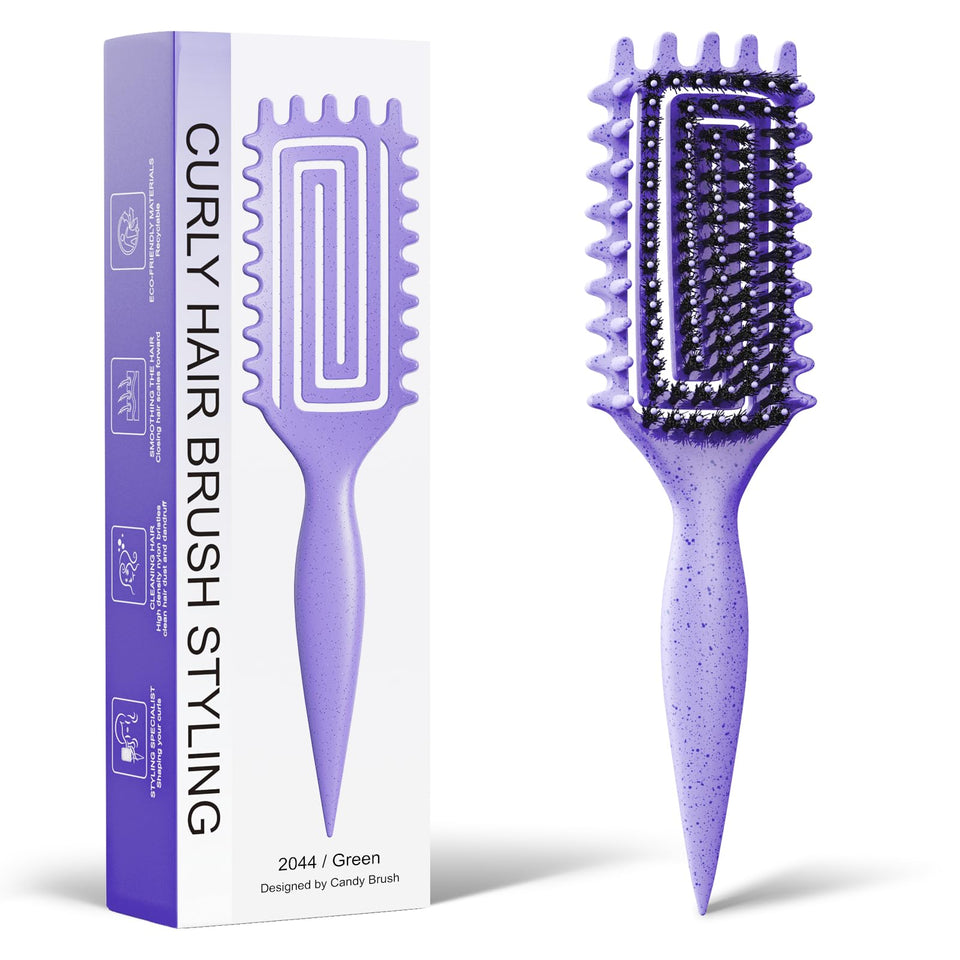 Weldilgit brush front view showing purple shell and compact size for easy styling