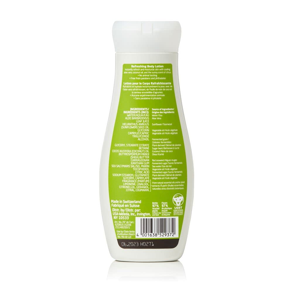 Weleda citrus lotion pump dispensing light texture for quick absorption and comfort
