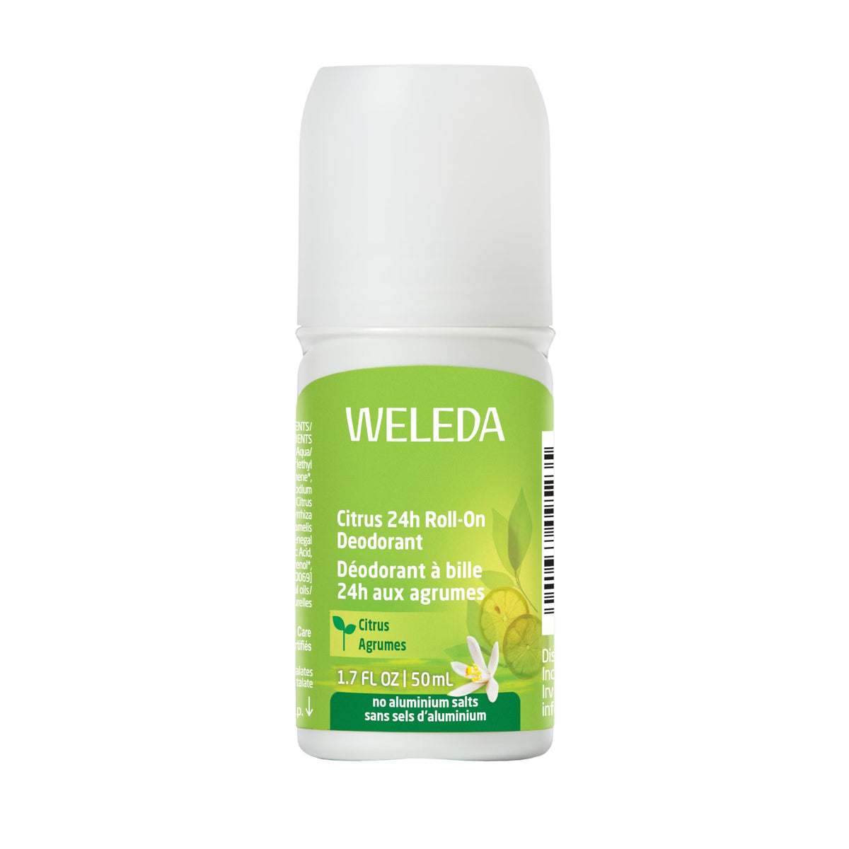 Weleda citrus roll-on front packaging showing bright yellow bottle and label for natural freshness