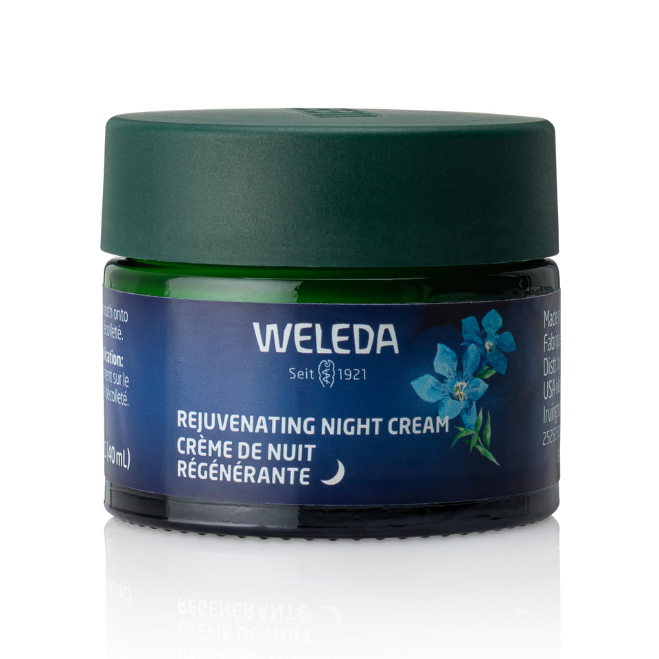Weleda night cream front jar showing label and packaging, brand nourishing hydration