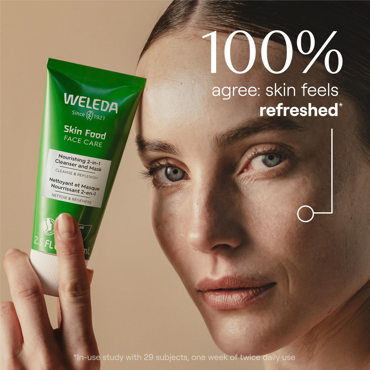 Weleda oil-to-milk texture close-up demonstrating silky transformation