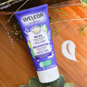 Ingredient label on Weleda Relax bottle highlighting paraben-free claim