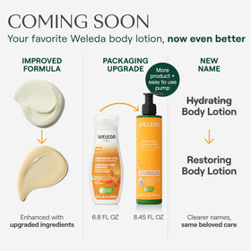 Weleda on bathroom vanity styled for daily body-care routine