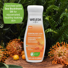 Weleda tube next to travel items illustrating compact portability