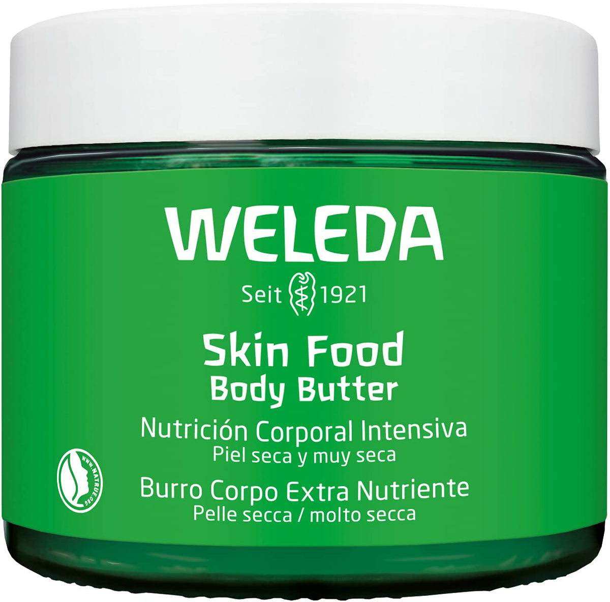 Weleda Skin Food body butter front jar showing packaging and size for clear identification and convenience