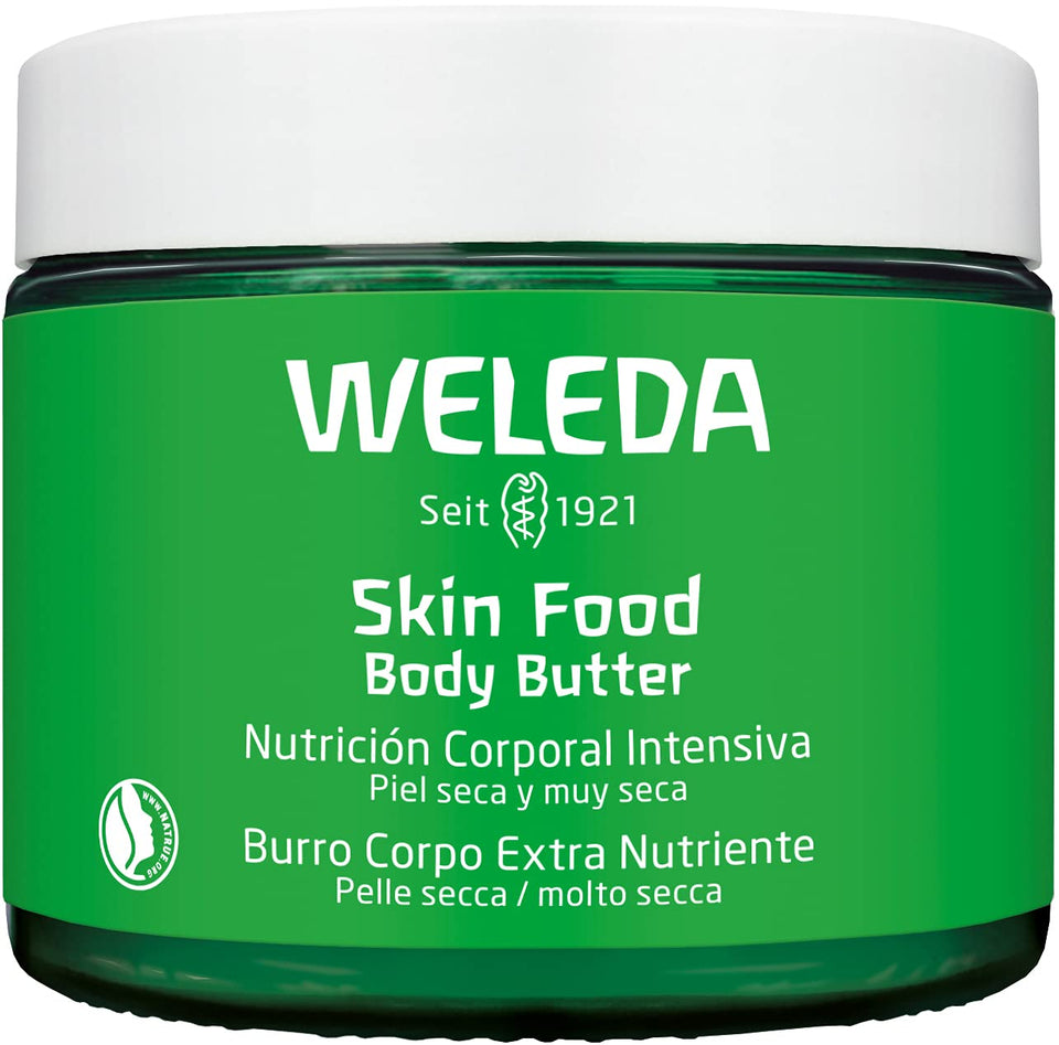 Weleda Skin Food body butter front jar showing packaging and size for clear identification and convenience