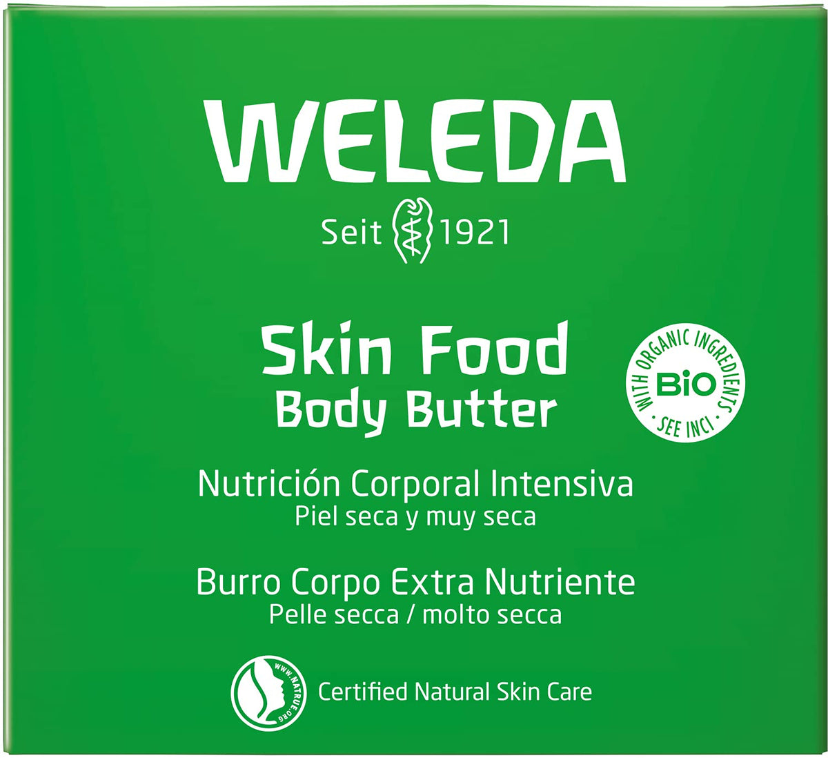 Weleda Skin Food open jar showing whipped texture and creamy consistency for easy spreadability
