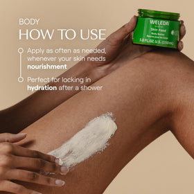 Weleda open jar whipped texture melting into skin for deep hydration