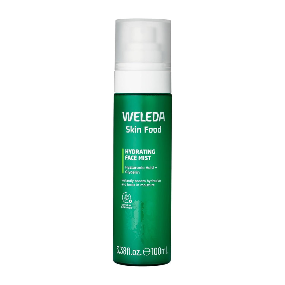 Weleda Skin Food facial mist front bottle showing clean design and quick hydration benefit