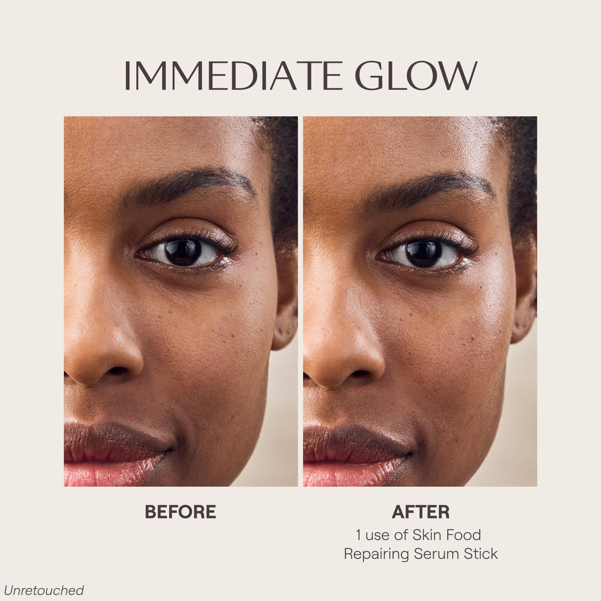 Weleda applying serum stick to cheek to soothe and hydrate skin