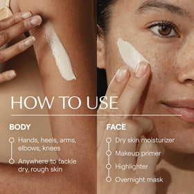 Weleda Skin Food used on elbows and feet to show targeted softening benefits