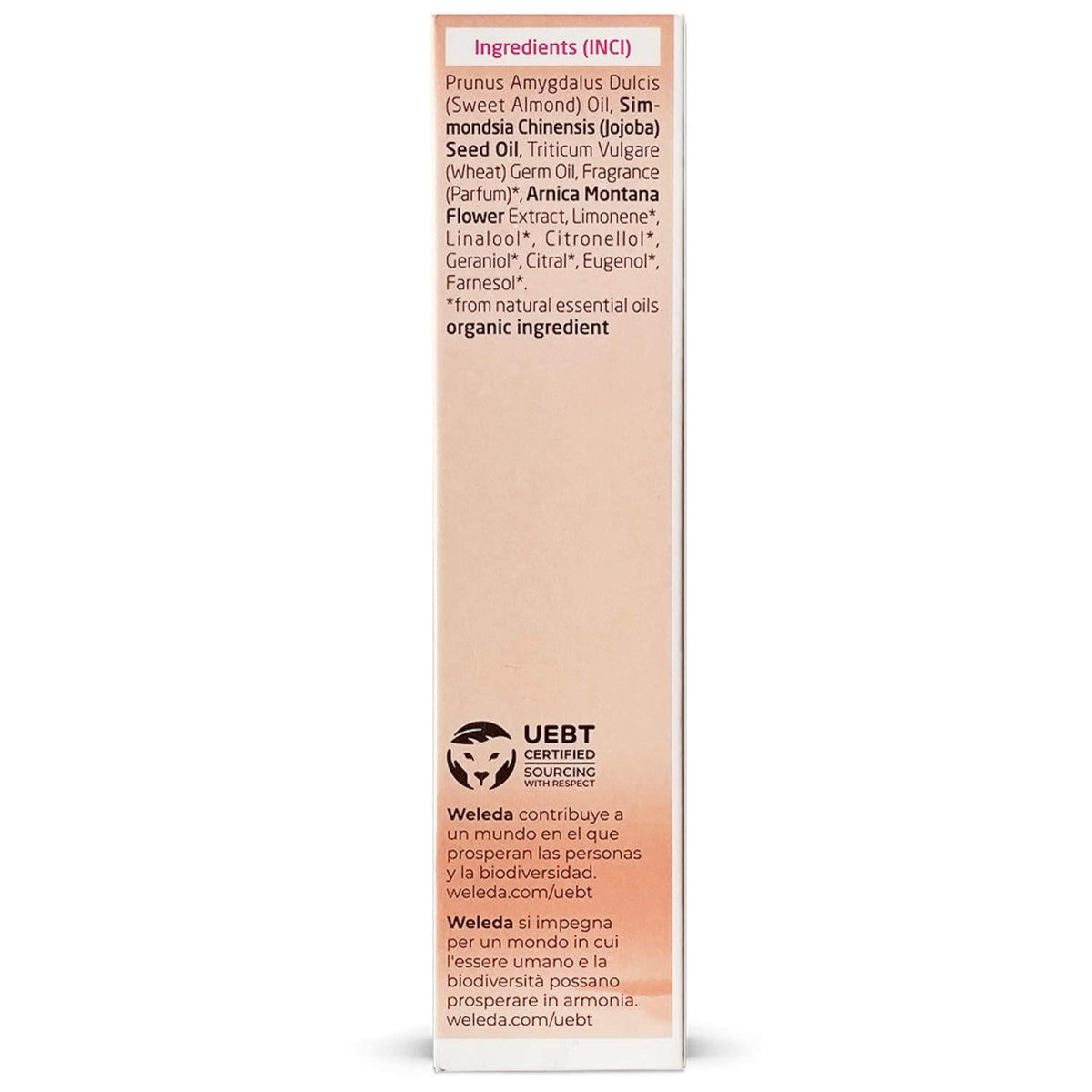 Weleda oil texture on hand showing lightweight absorbency and smooth finish