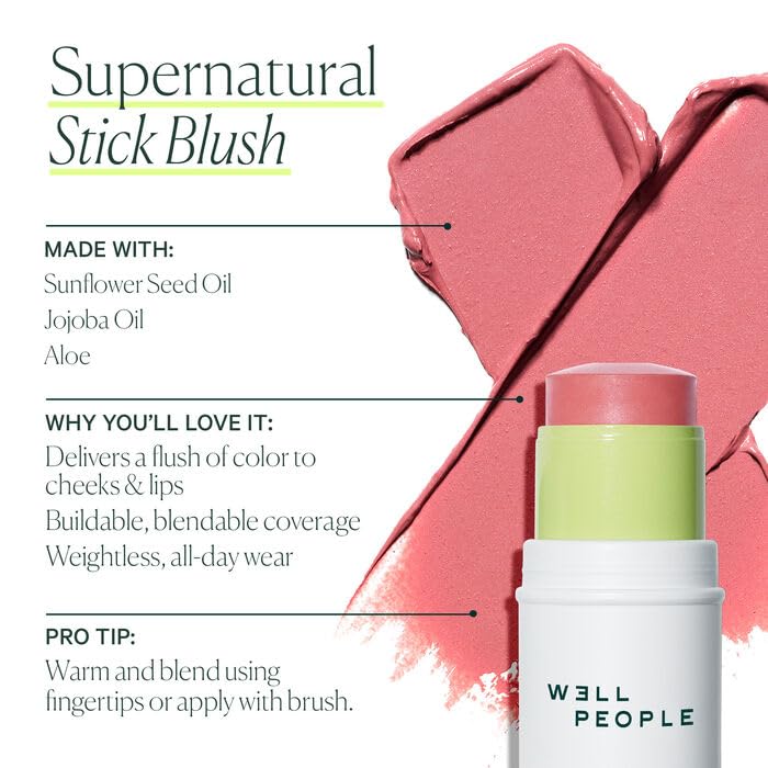Well People applied on cheeks close-up for natural flushed complexion benefit